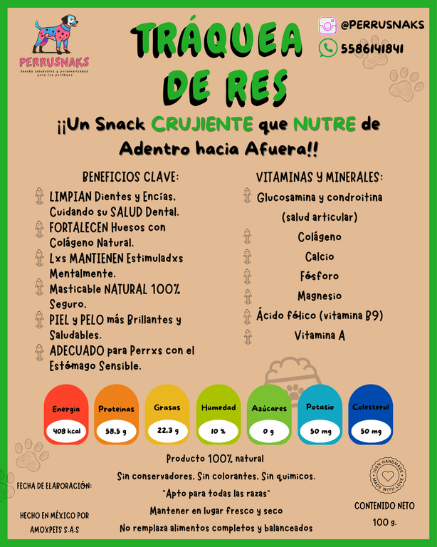 Perrusnaks Traquea de Res 100gr